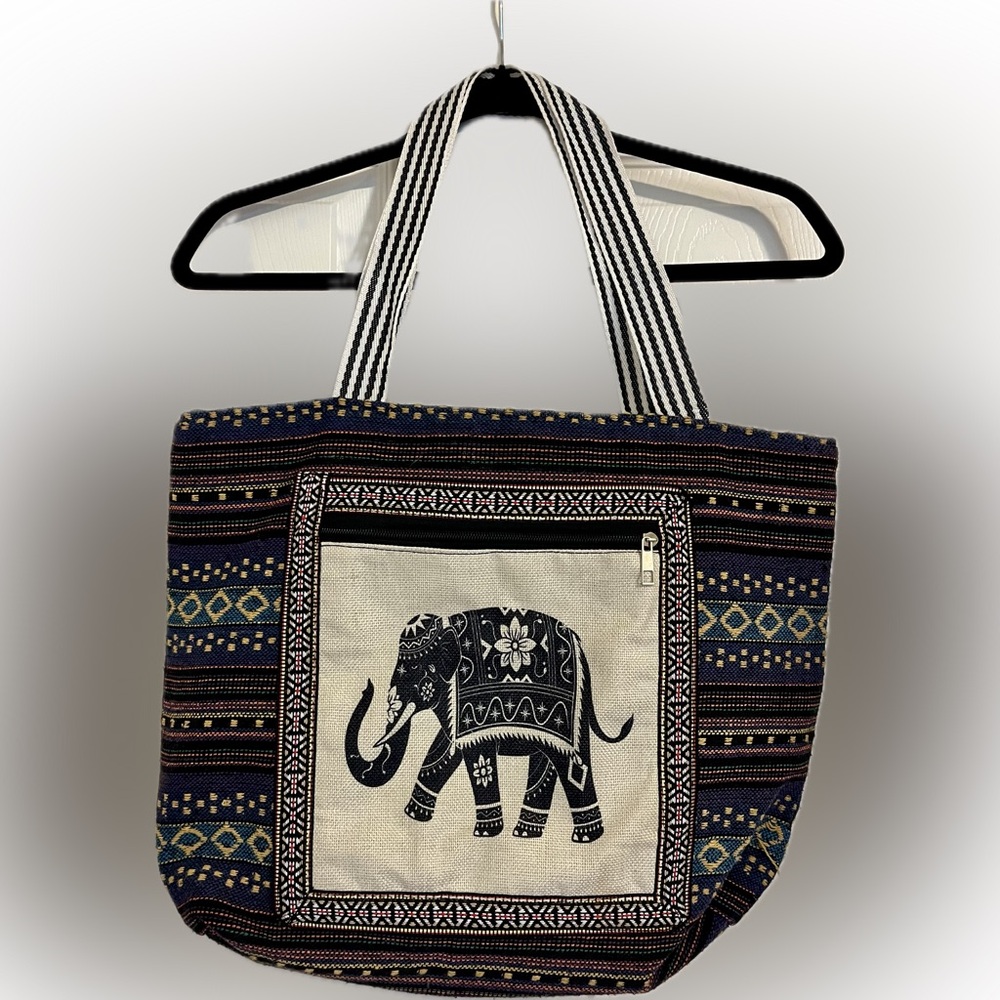 Elephant Print Black and Cream Tote Bag